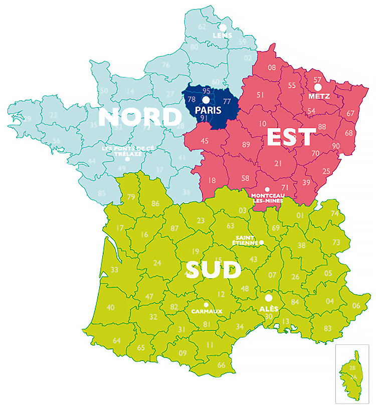Carte de France, territoires CANSSM 2024